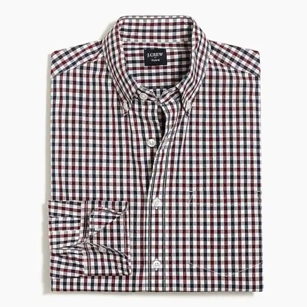 NWT J.Crew Gingham Flex Casual Button Down Shirt Men's Large Red Navy